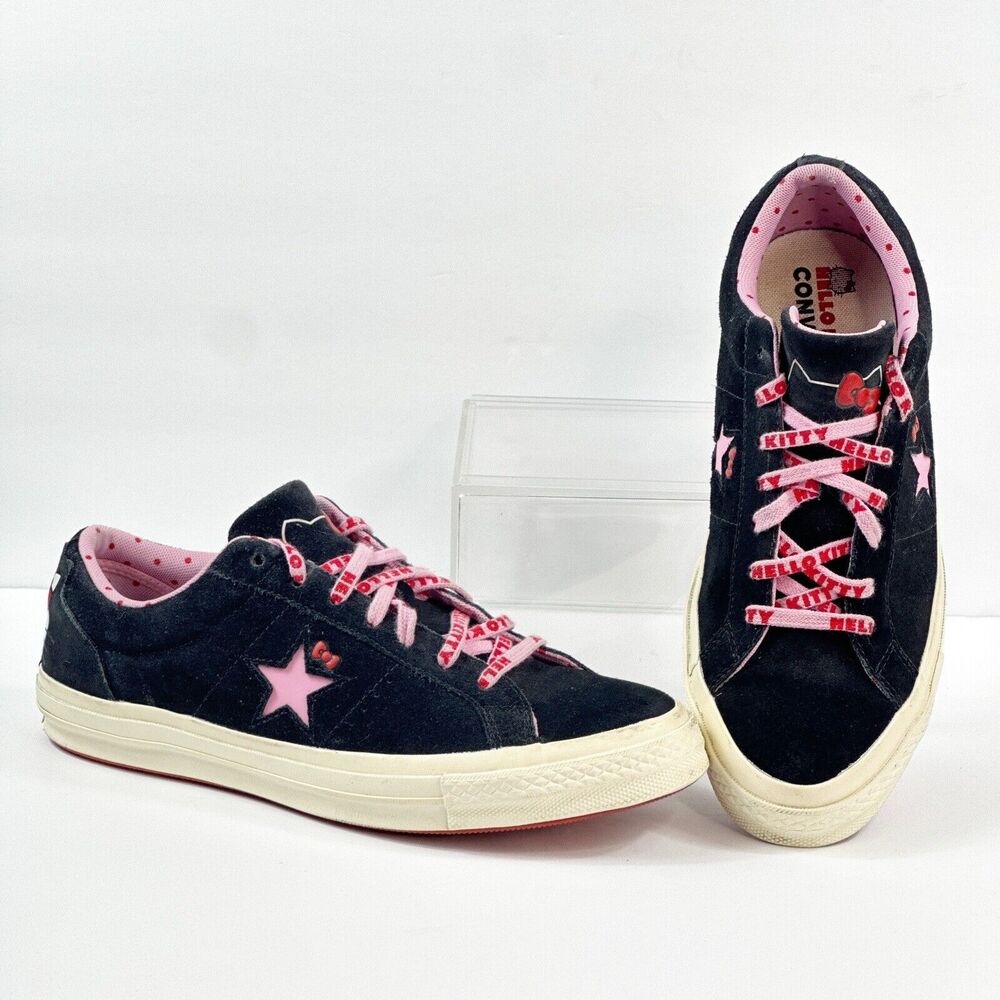 Converse Hello Kitty Ox One Star Black Suede Low Pink Sneakers Womens 12 Mens 10